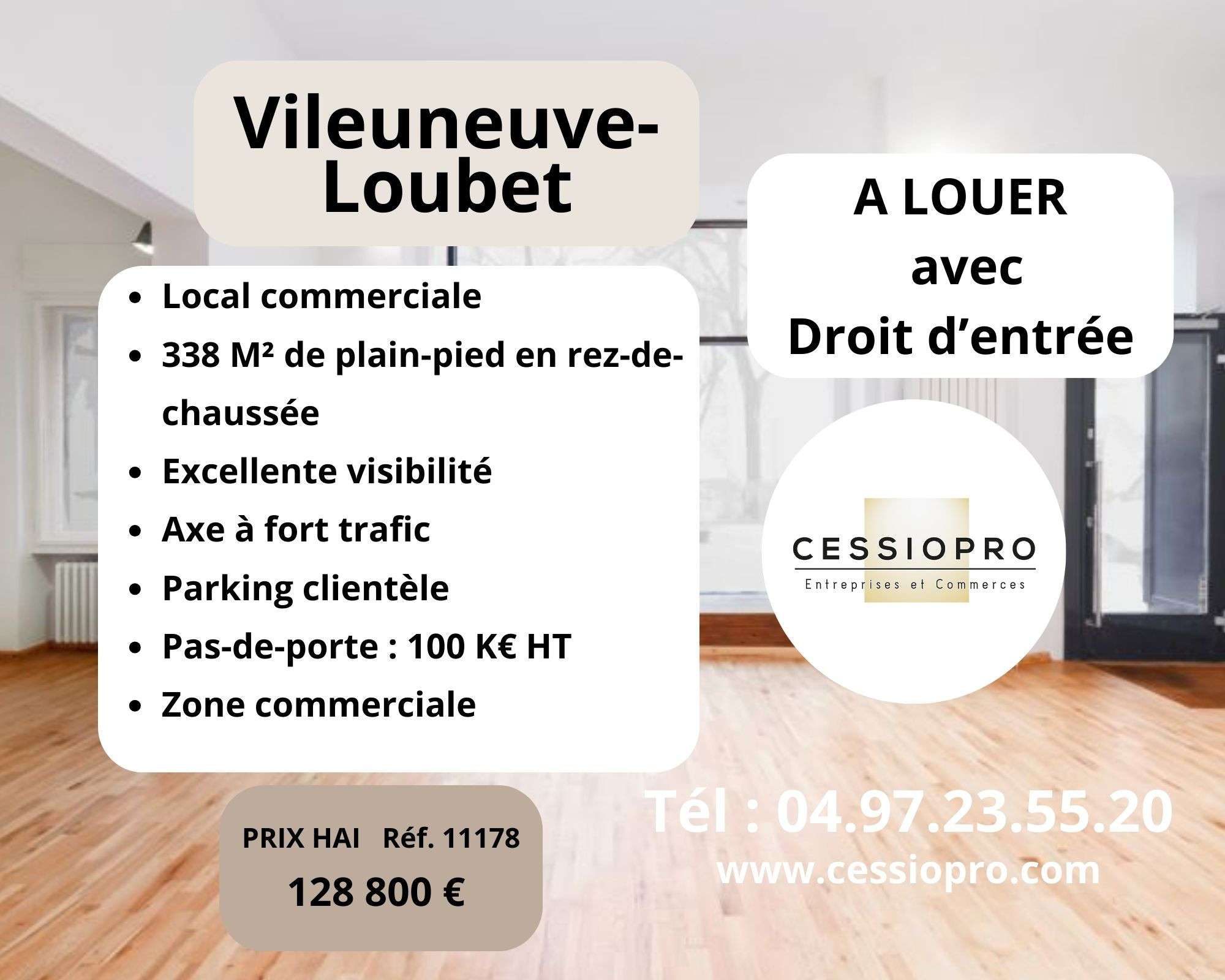 A louer local 338m² zone comm à Villeneuve-Loubet