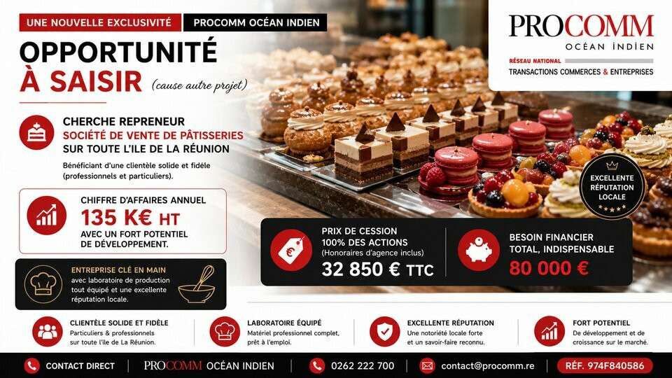 Pâtisserie 100 % des actions à vendre à Saint Paul