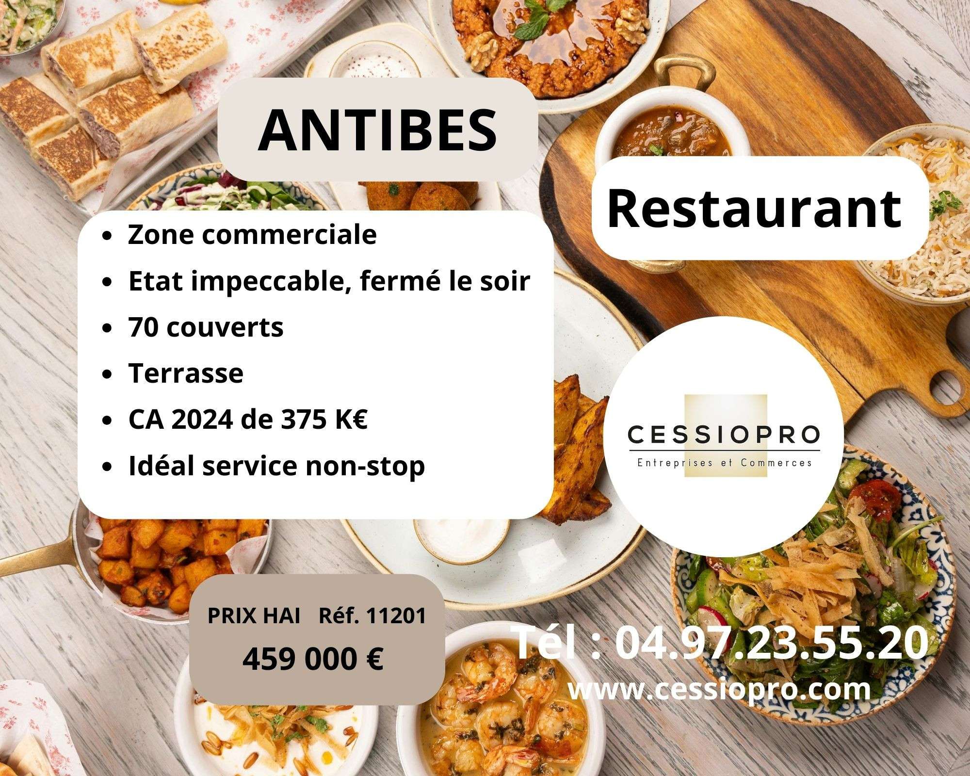 Vente restaurant équipé à Antibes zone commerciale