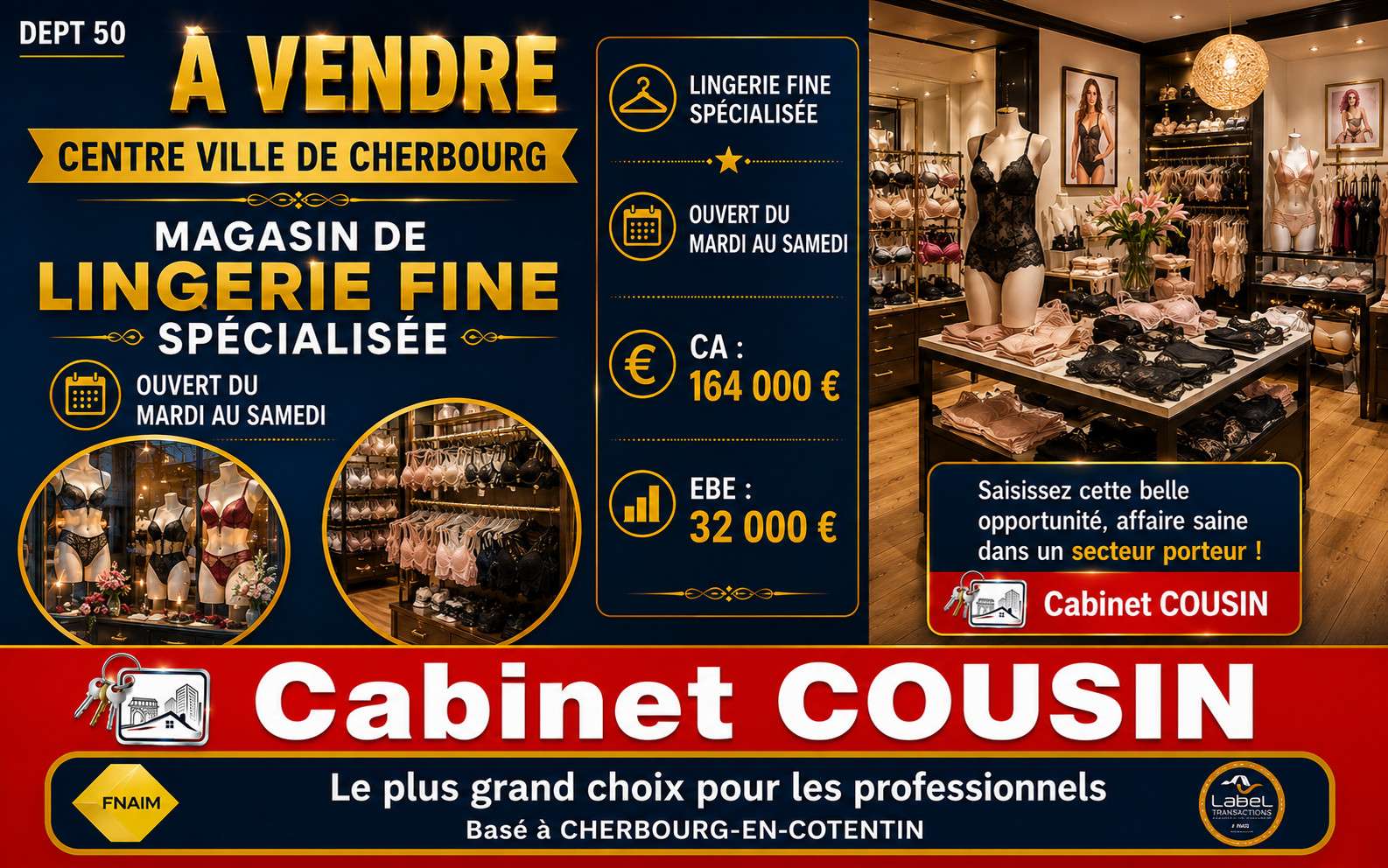 Vente FDC lingerie en centre ville de Cherbourg