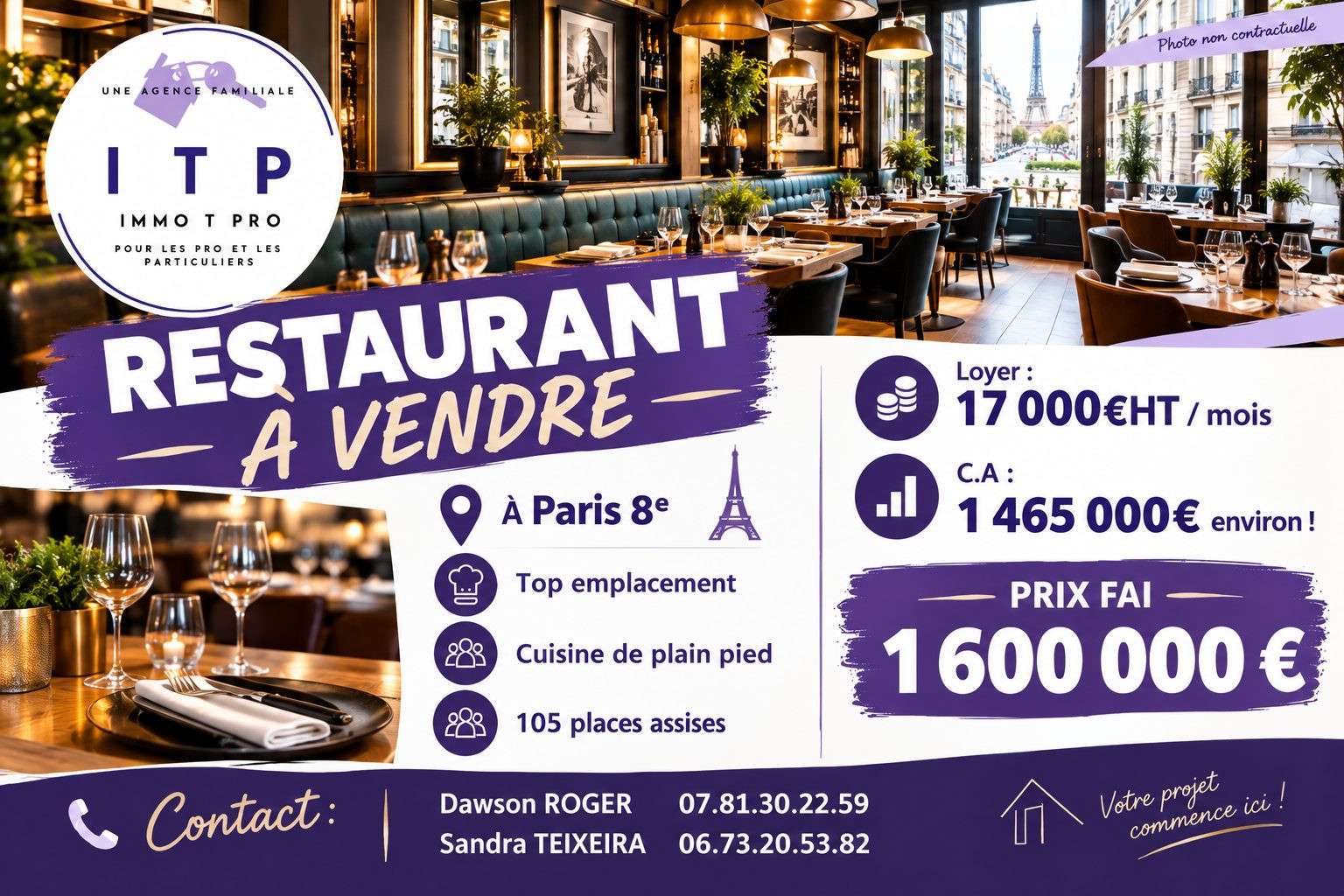 Cède magnifique restaurant en plein coeur de Paris