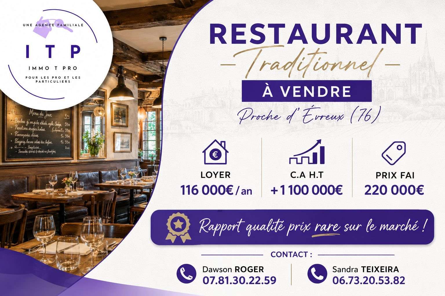 AV beau restaurant dans une grande ville de l'Eure