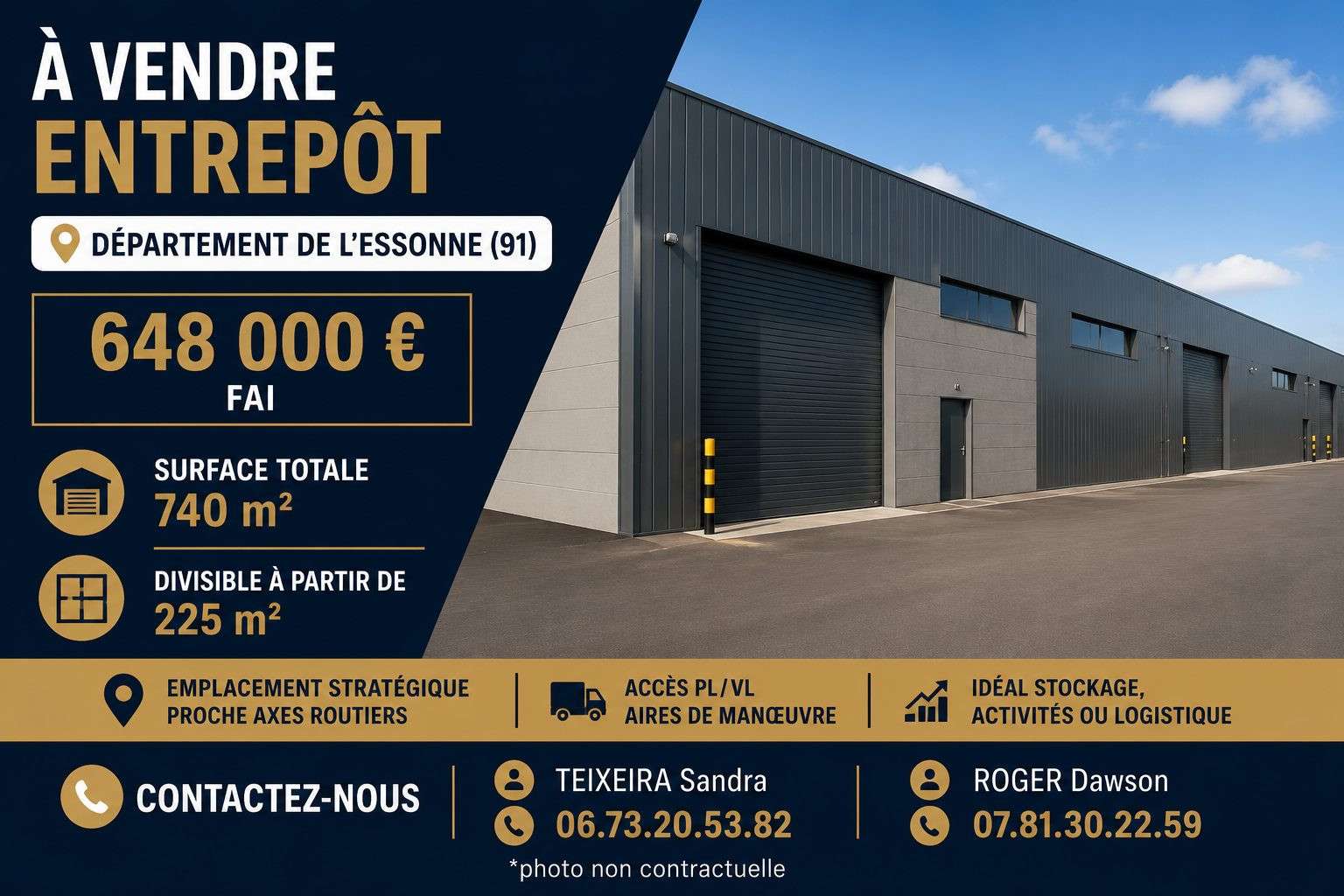 Vente bel entrepôt dans une ville d'Essonne A6