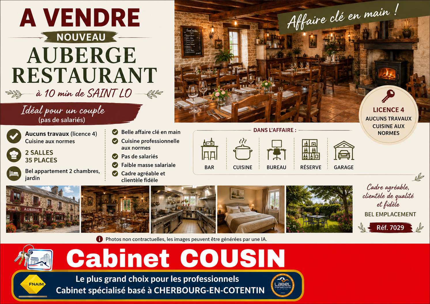 Vente restaurant bel appartement à 10 min Saint Lô