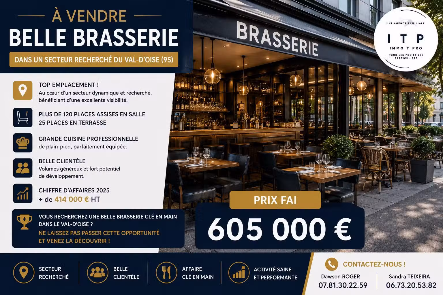 Vente belle brasserie dans secteur recherché 95