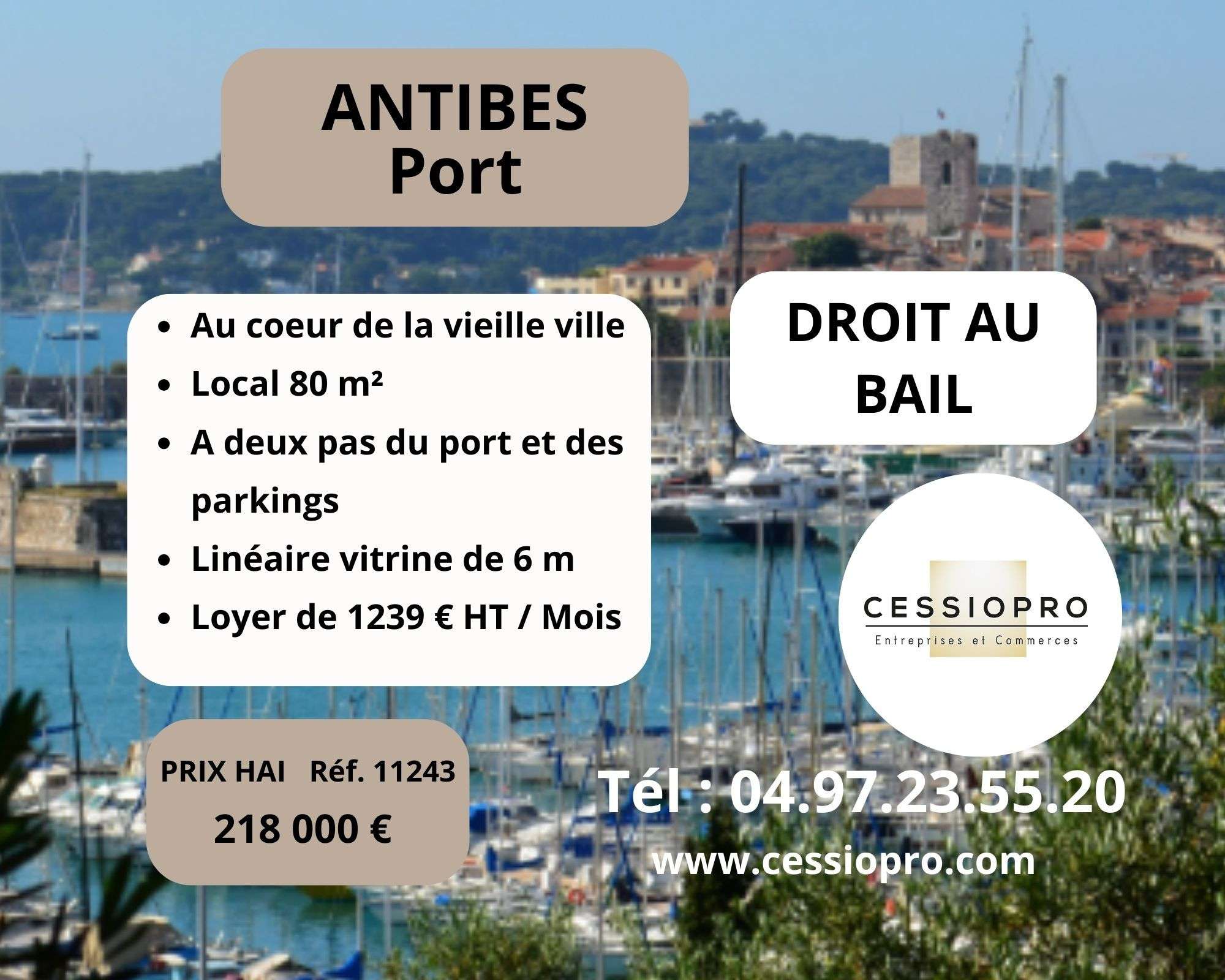Droit au bail local de 80m² à Antibes port