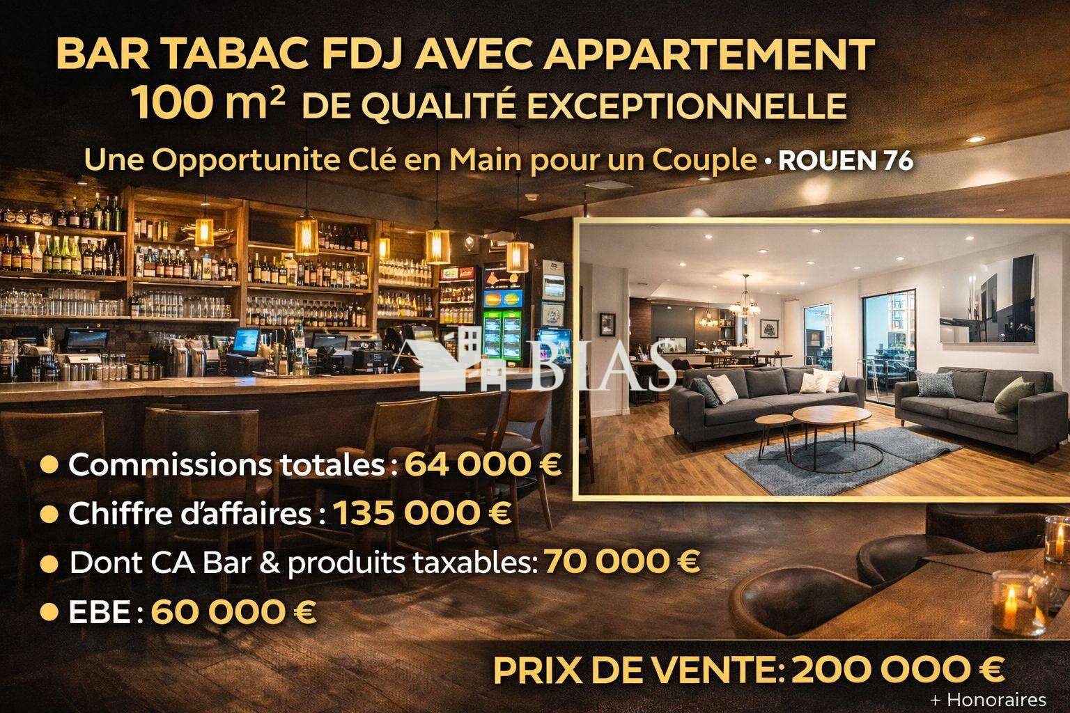 AV bar tabac FDJ avec appartement 100m² à Rouen