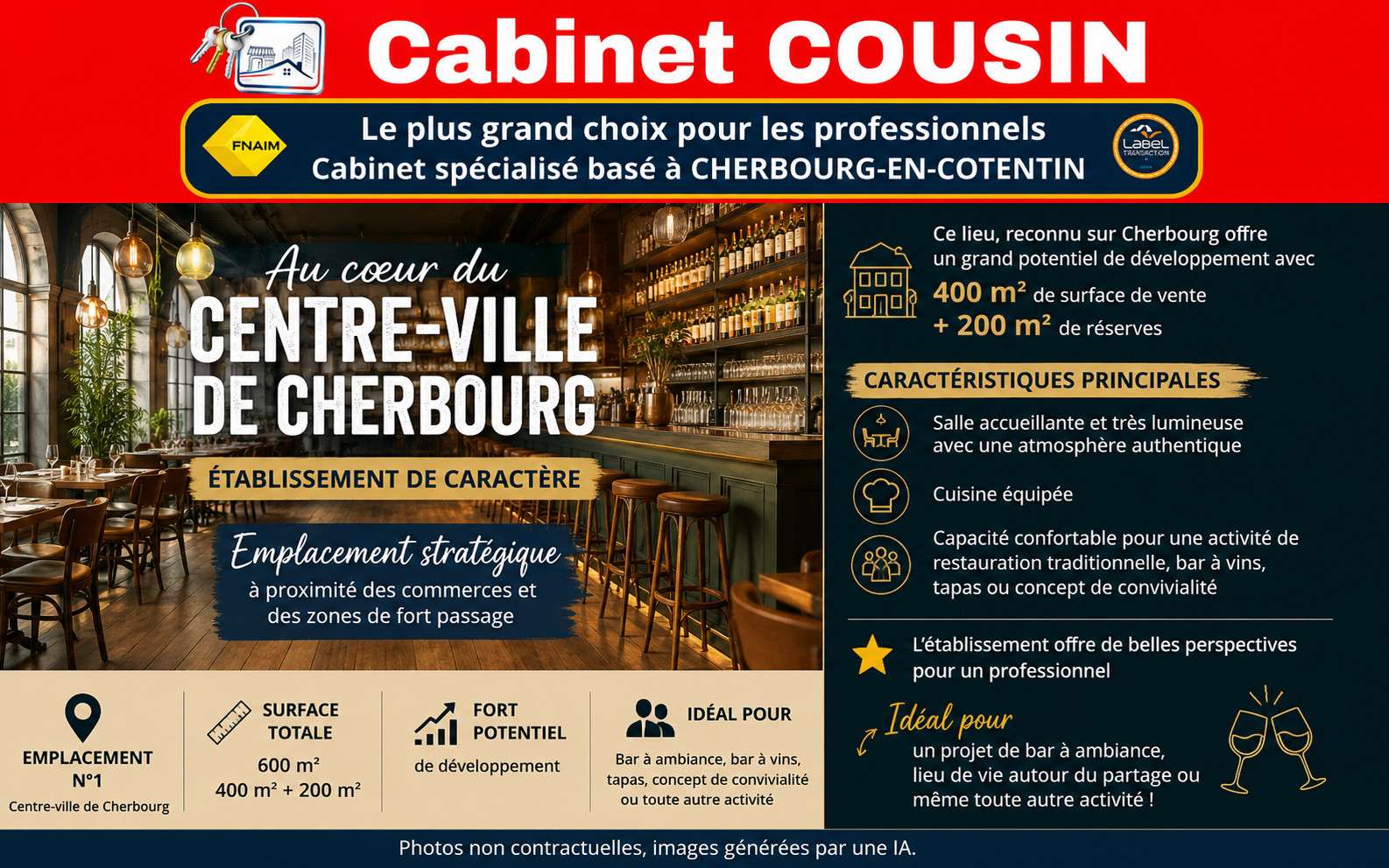 Vente bar brasserie d'ambiance à Cherbourg centre