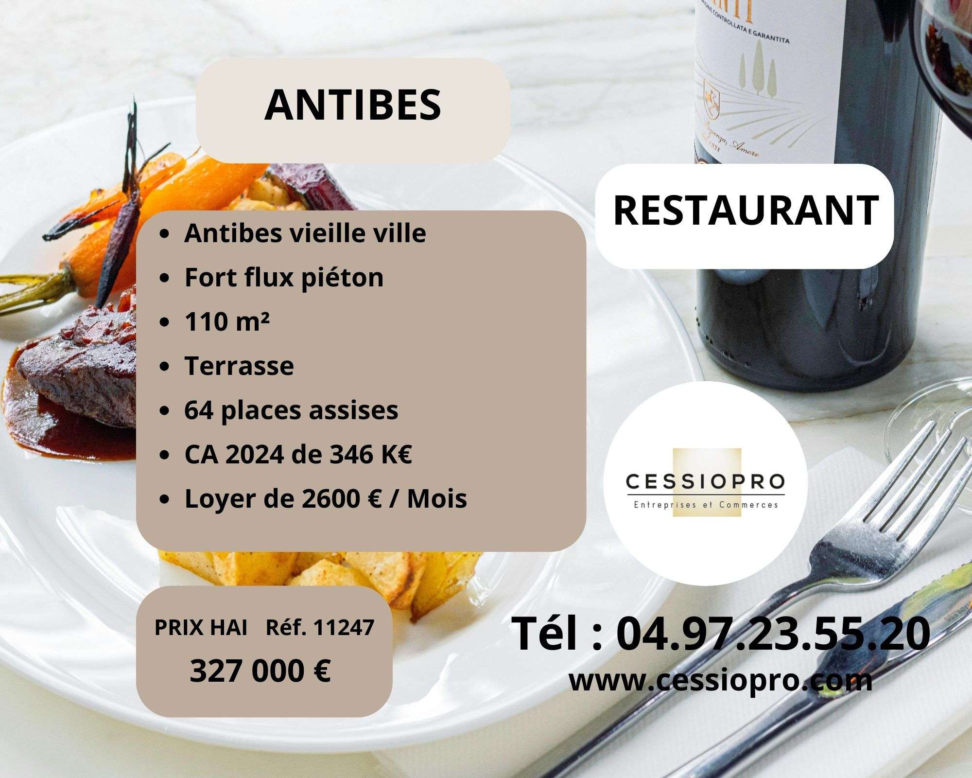 Vente restaurant avec fort flux piéton à Antibes