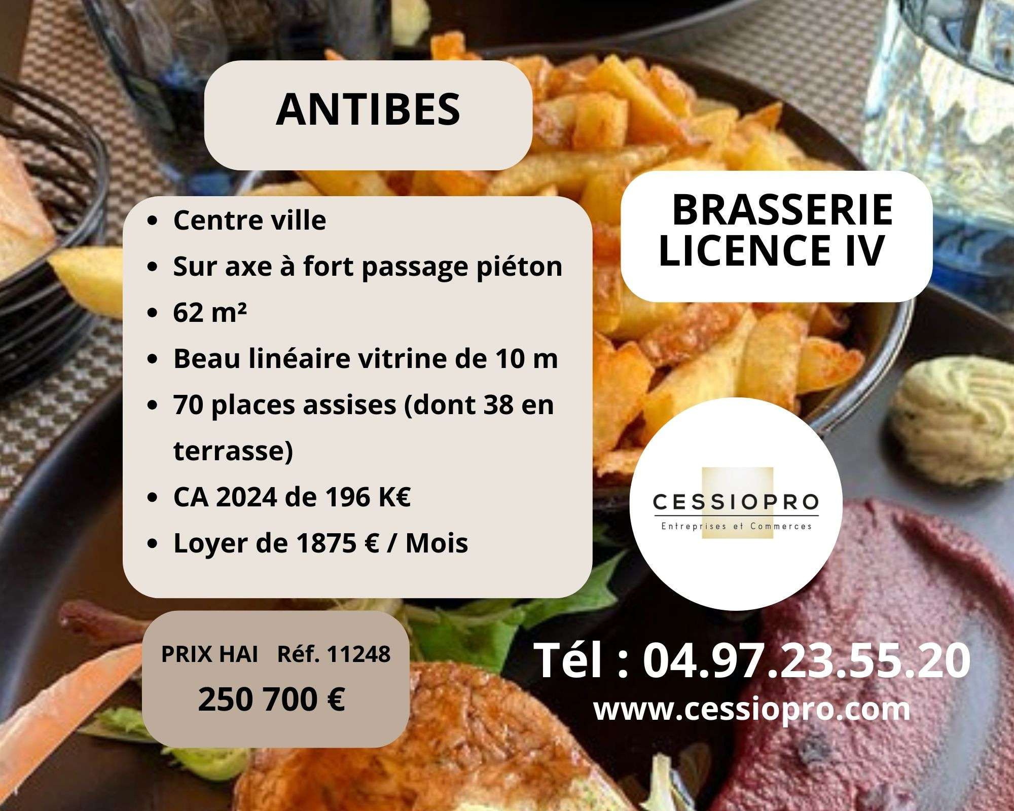 Vente brasserie licence IV avec terrasse à Antibes