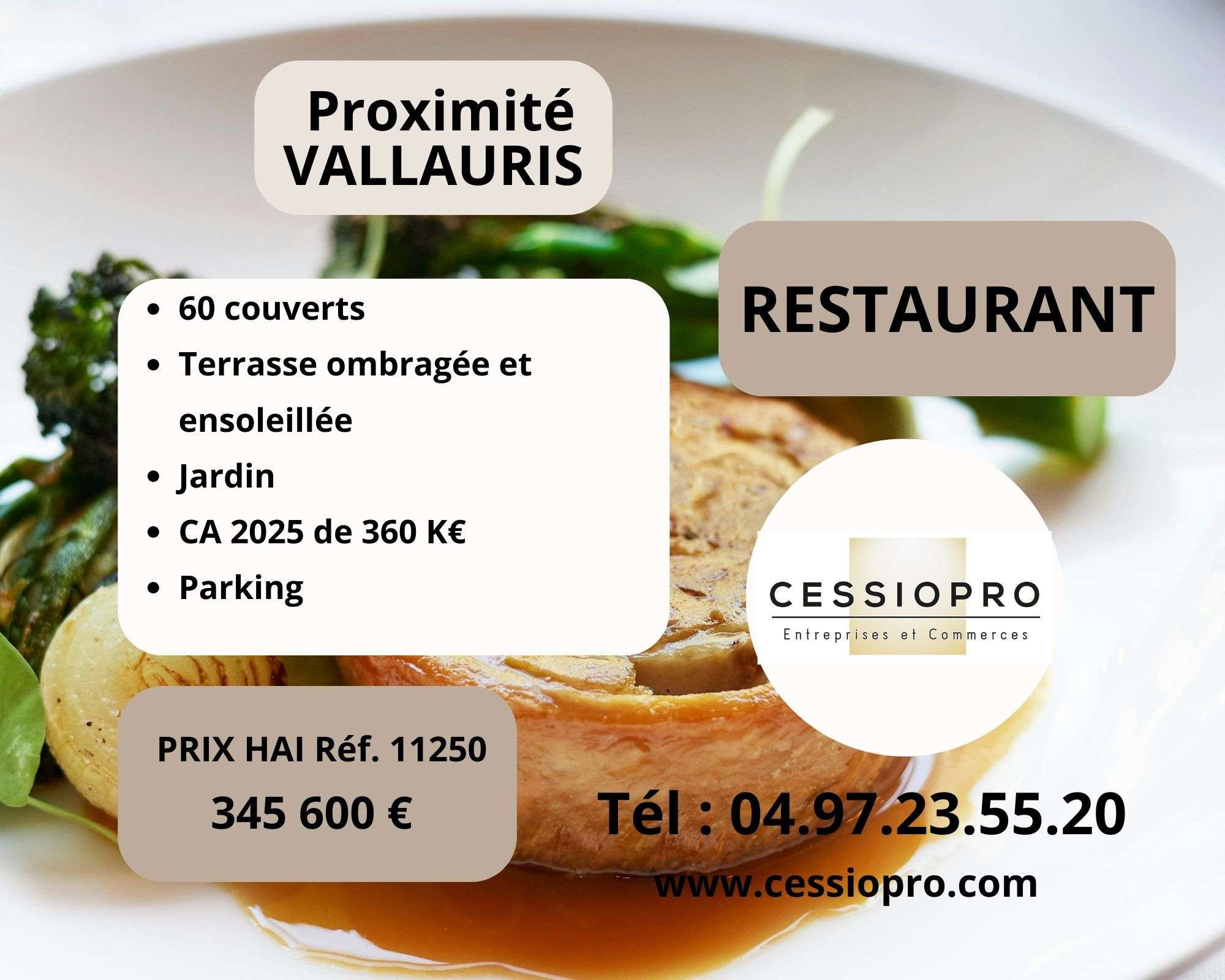 Vente restaurant avec terrasse proche Vallauris
