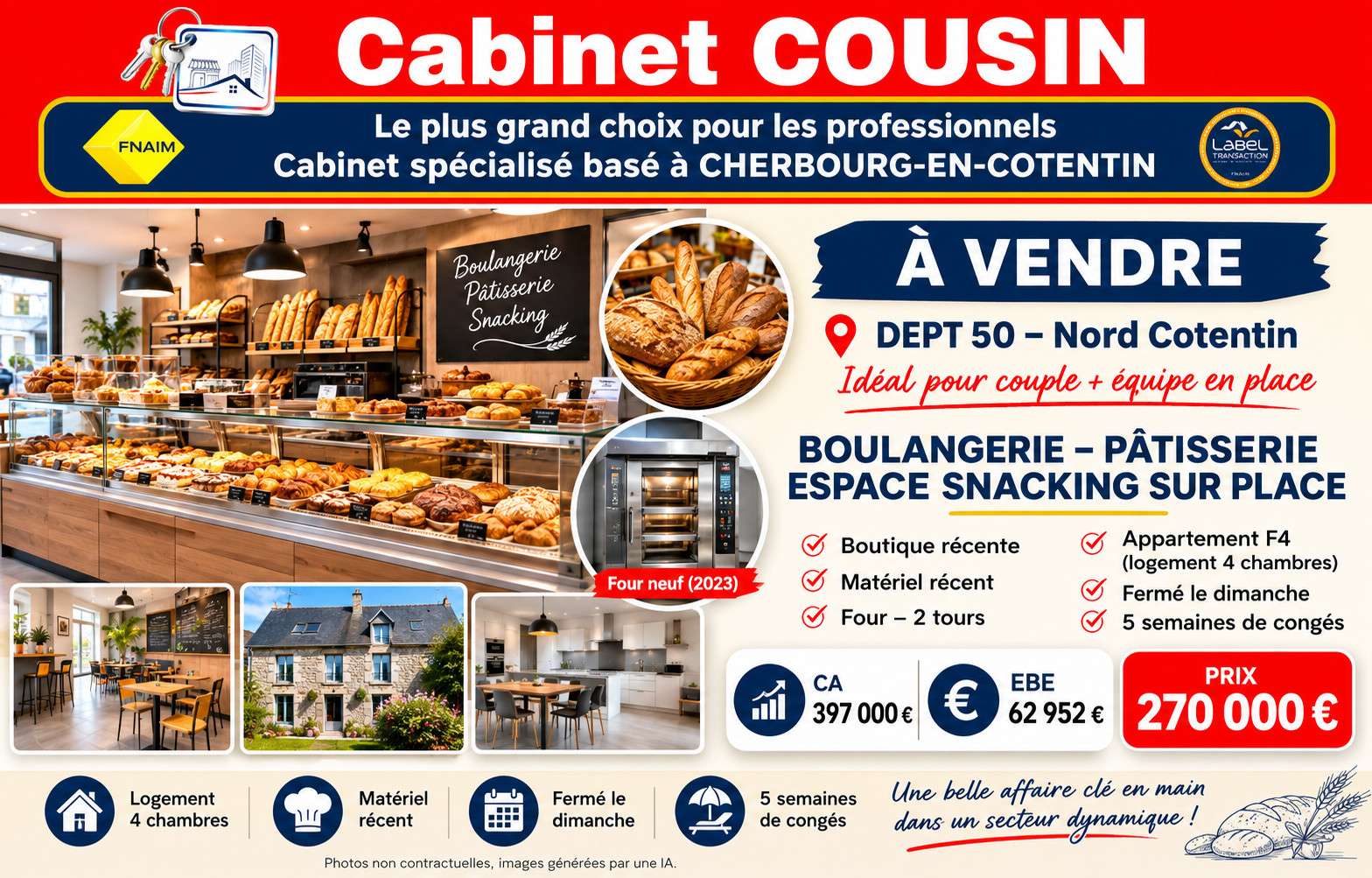 Vente boulangerie pâtisserie dans le Nord Cotentin