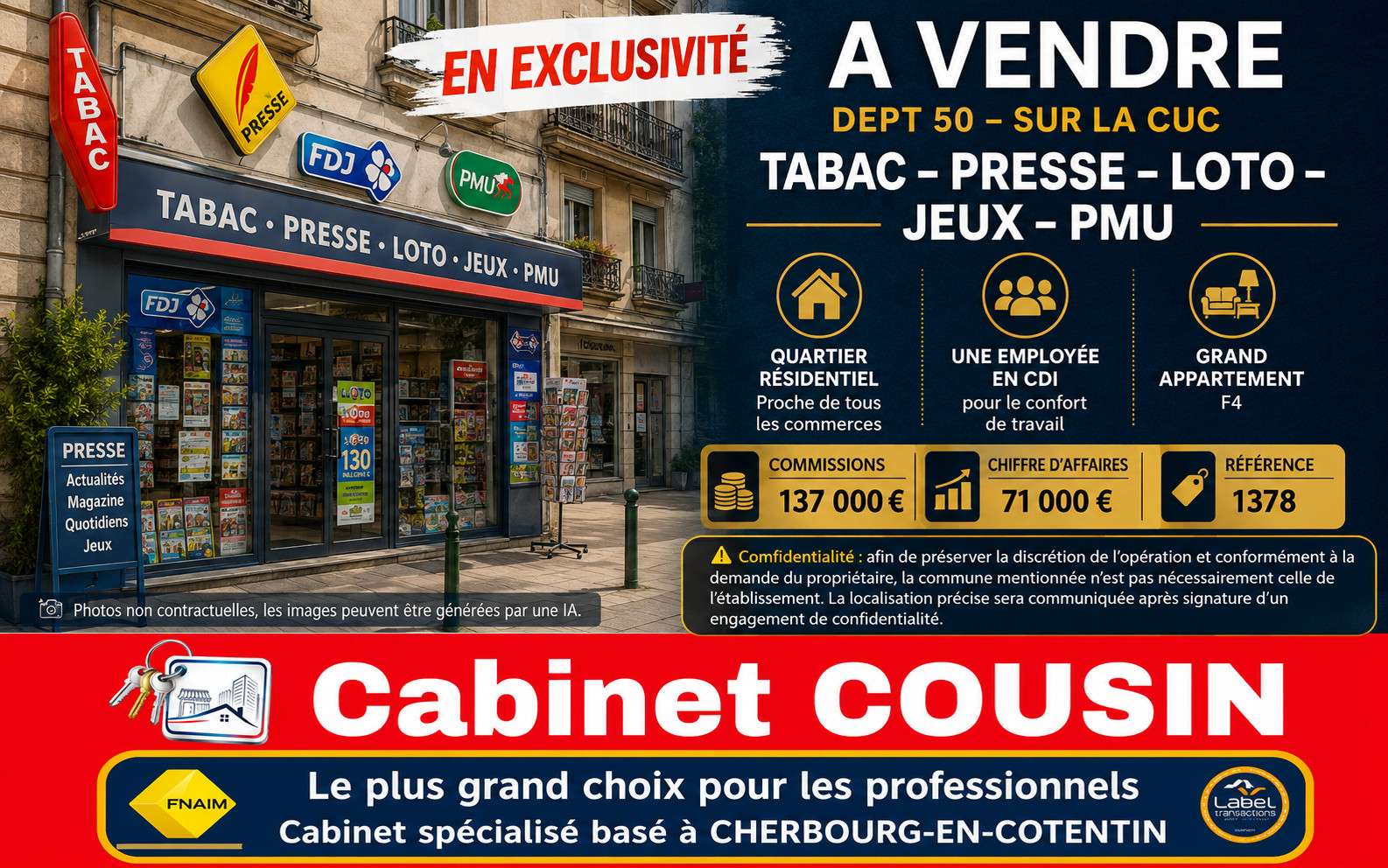 Vente FDC tabac presse jeux loto à Cherbourg CUC