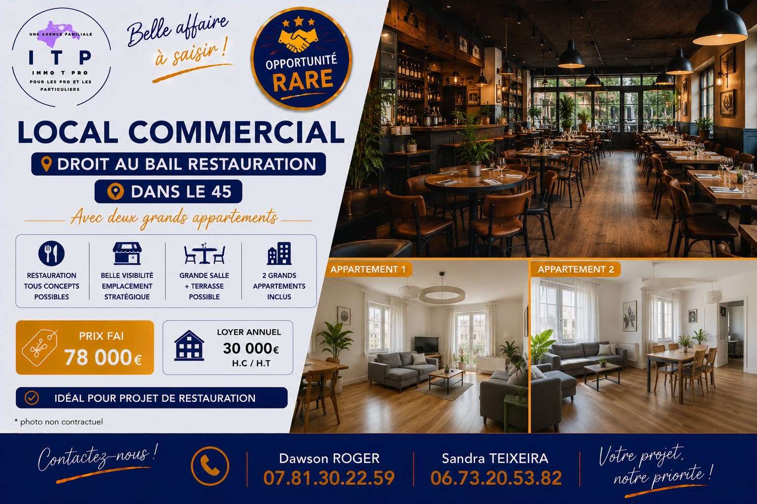 Cède droit au bail restaurant 245m² à Pithiviers