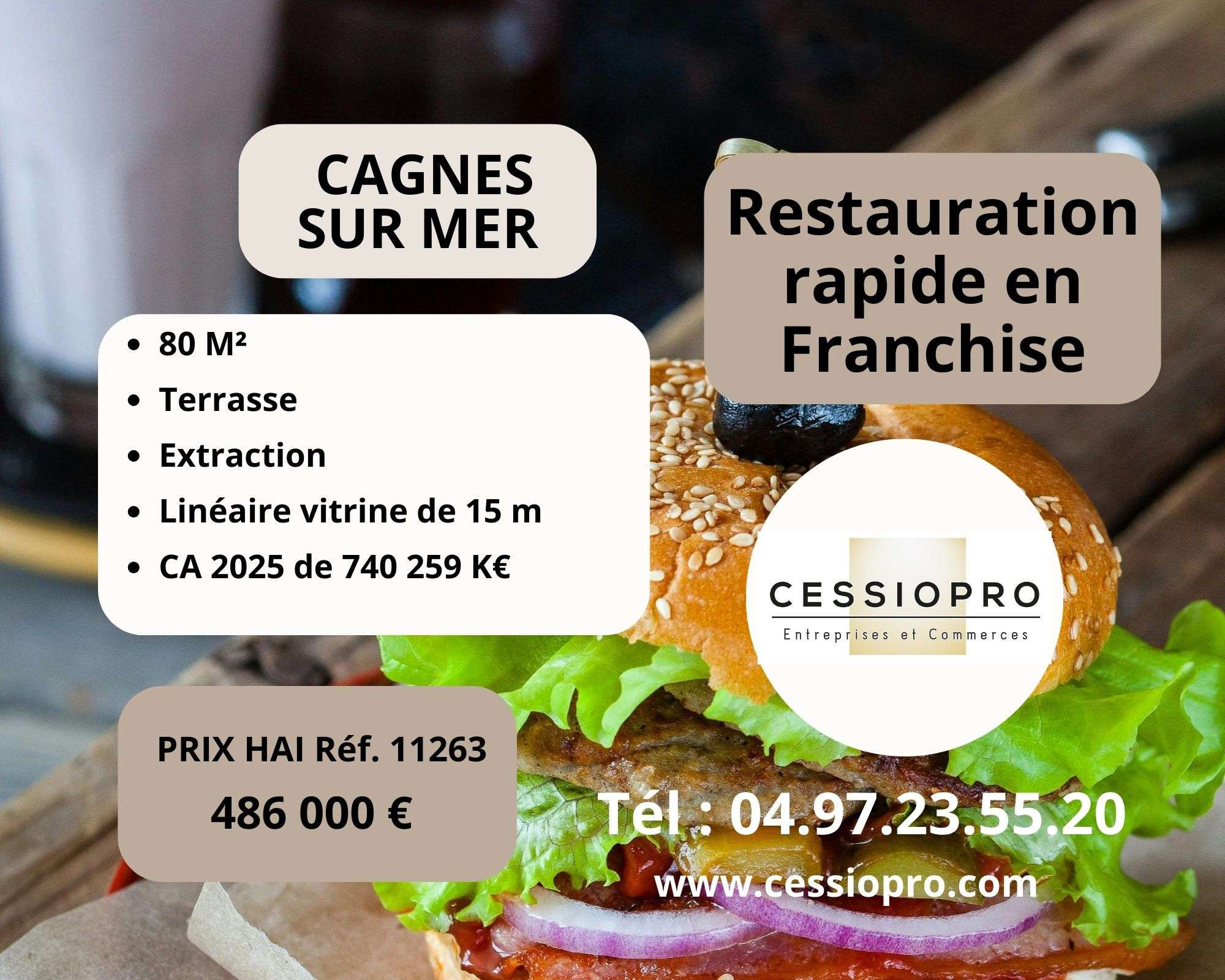 AV FDC restauration rapide 80m² à Cagnes-sur-Mer