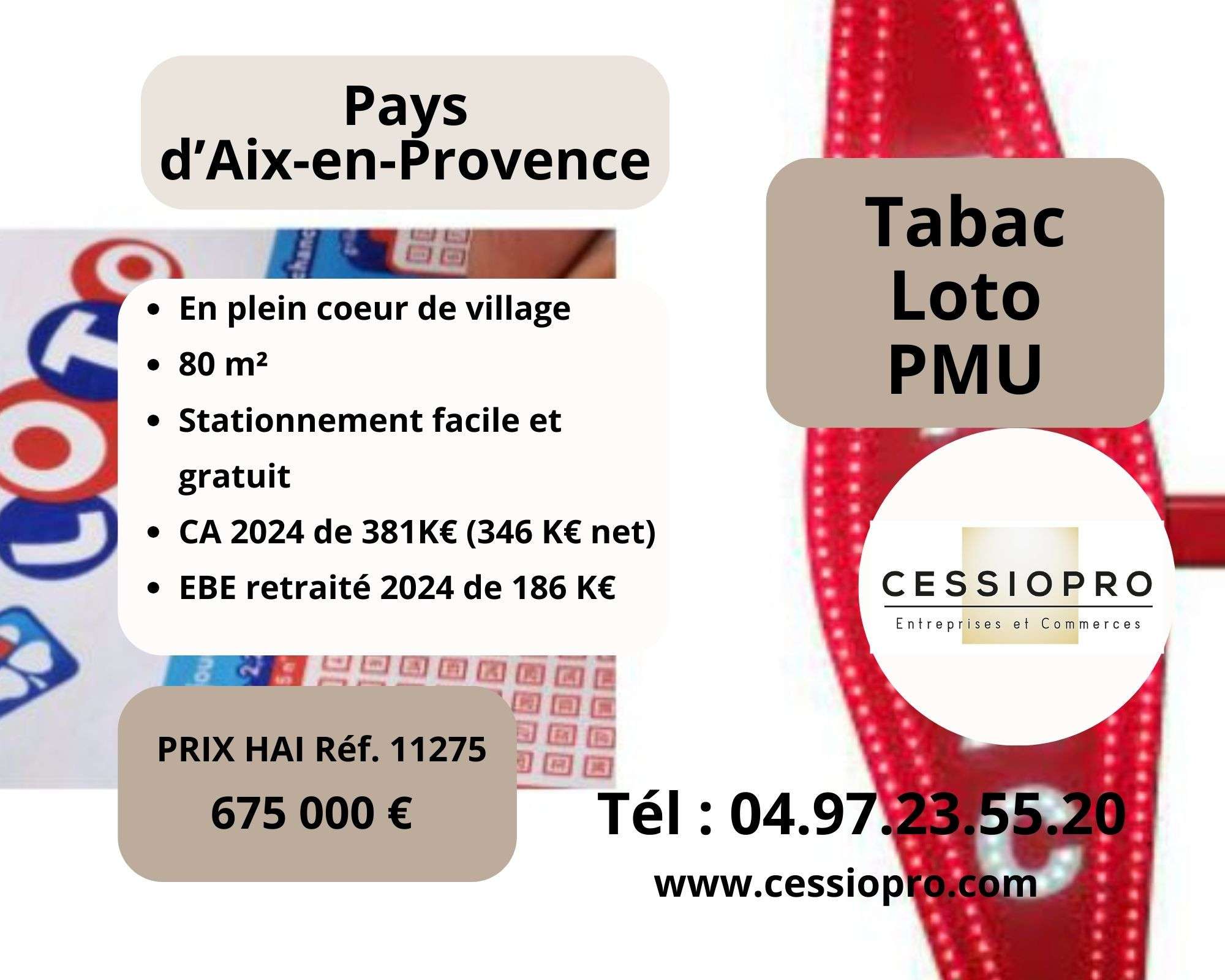 AV très beau tabac loto plein cœur de village 13