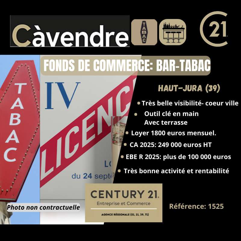 Vente bar tabac presse jeux dans le Haut Jura
