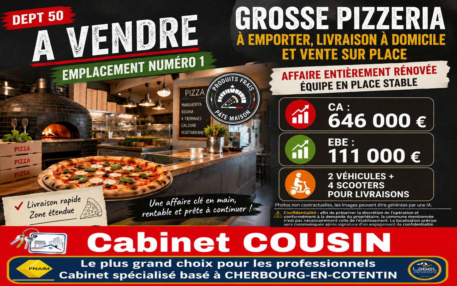 Vente pizzeria rénovée sur empl n°1 Cherbourg