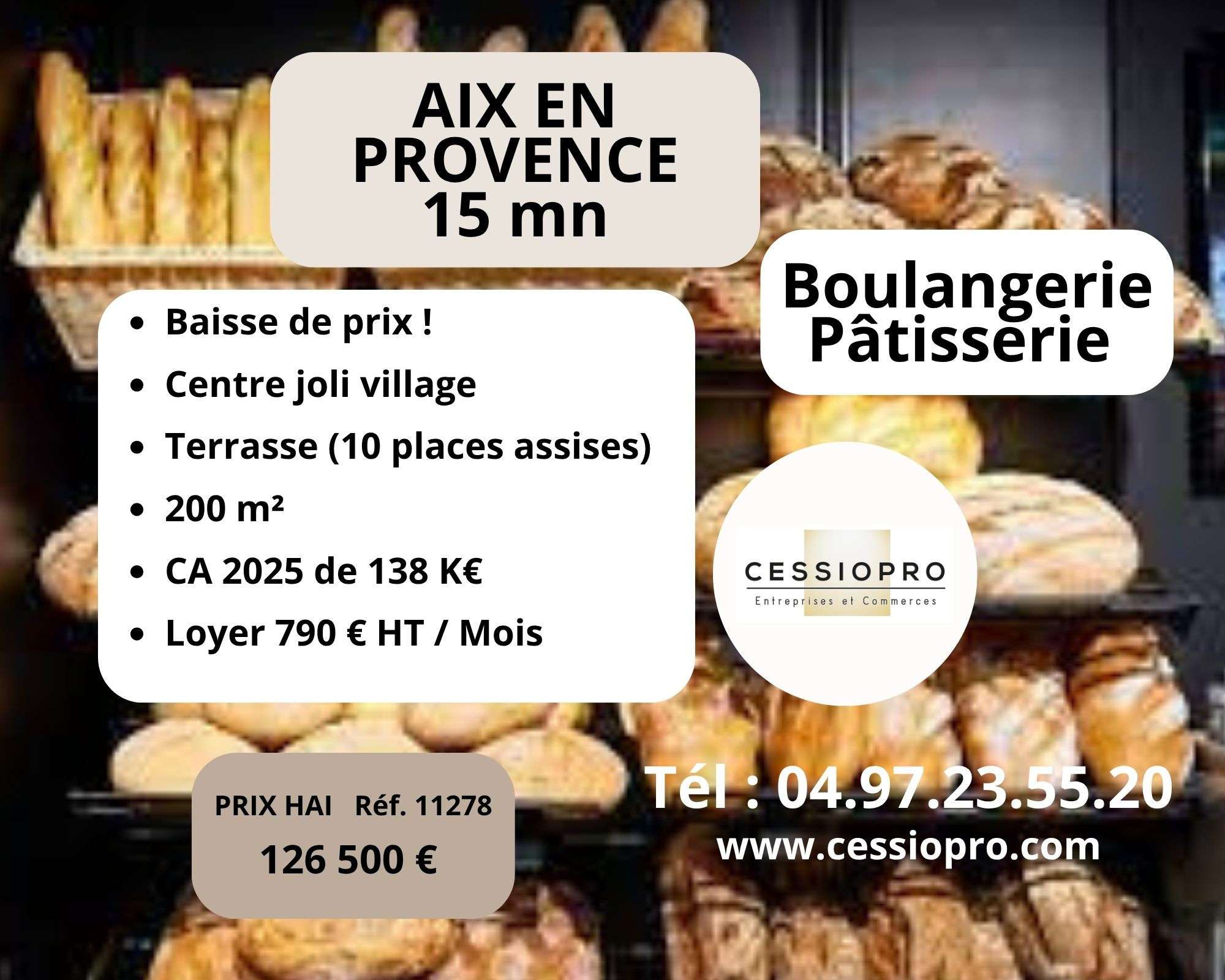 Vente boulangerie pâtisserie fine à Lambesc