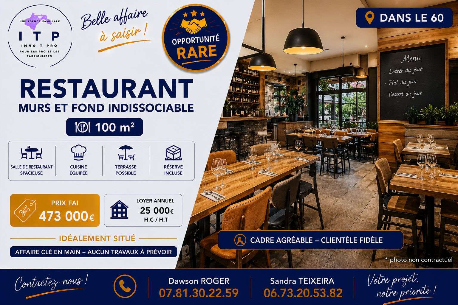 AV beau restaurant dans une jolie ville de l'Oise