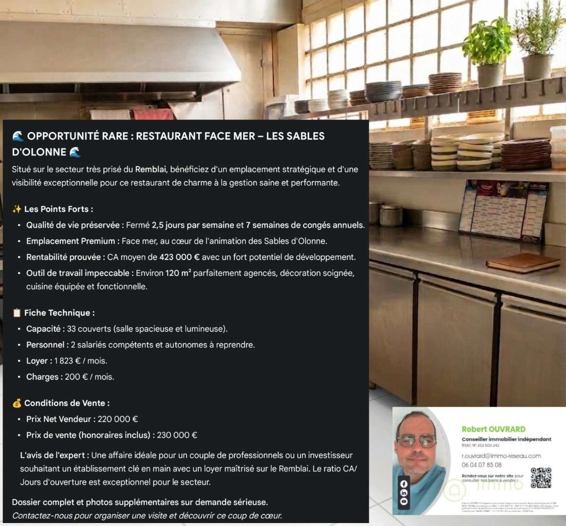 AV restaurant de charme secteur prisé du Remblai