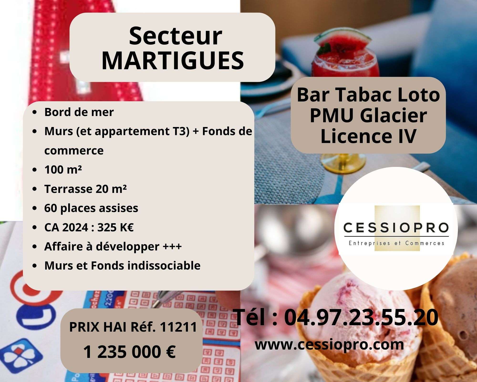 Vente très beau bar tabac loto PMU bord de mer 13