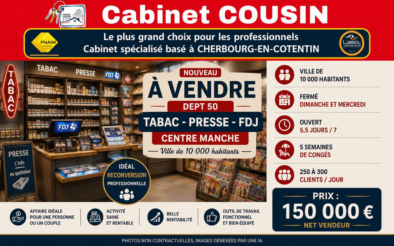 Vente tabac presse jeux en Centre Manche