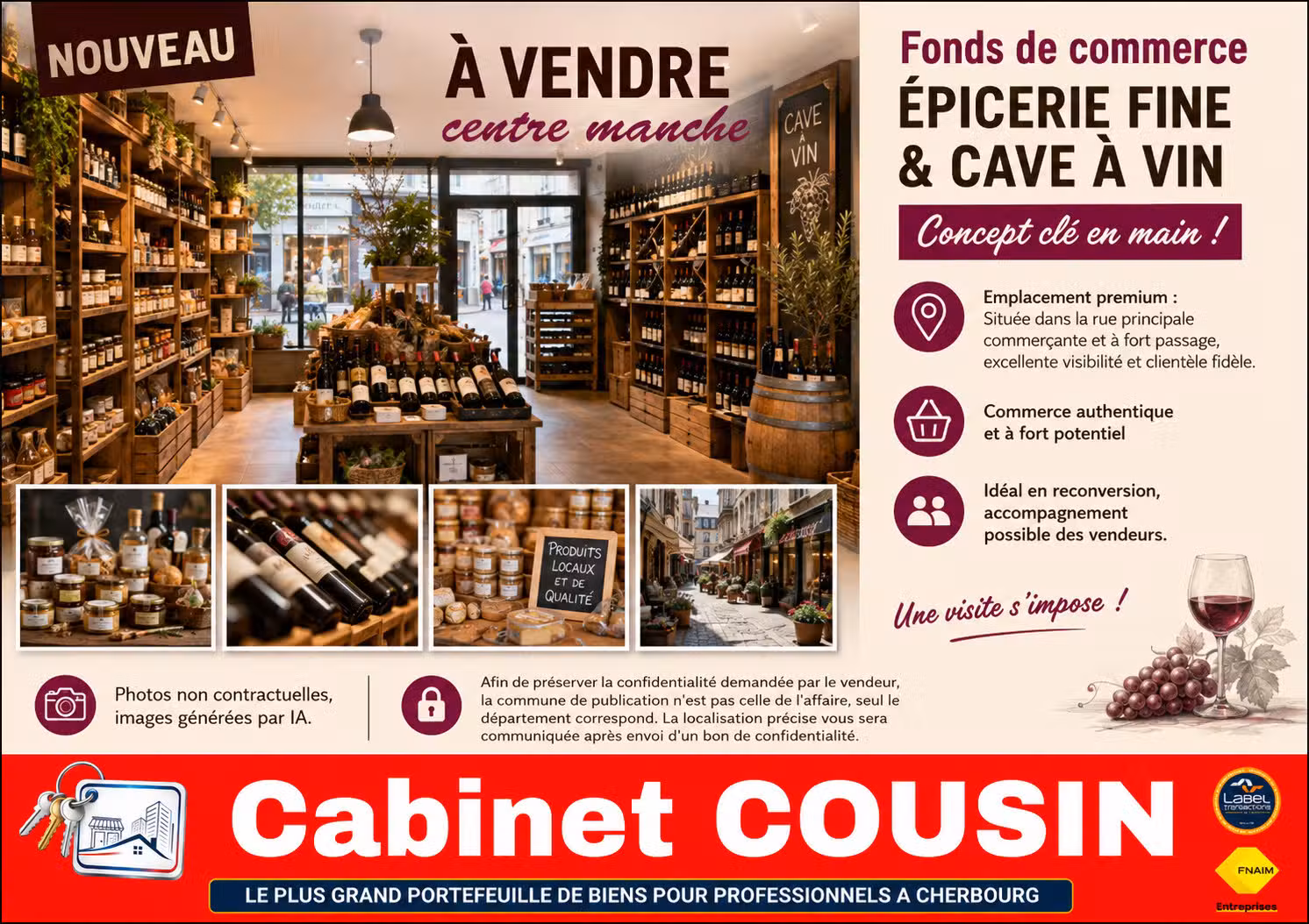 Vente épicerie fine et cave à vins à Coutances