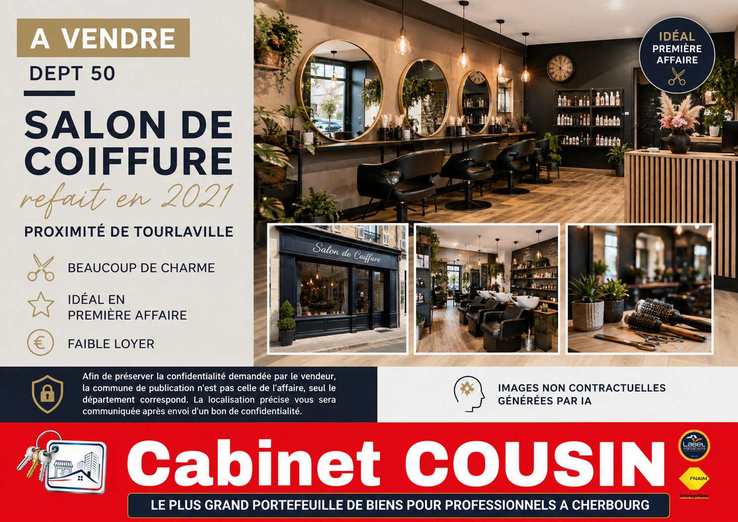 Vente salon de coiffure mixte proche  Tourlaville