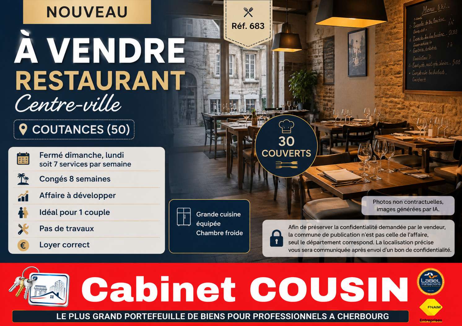 Vente restaurant en centre ville de Coutances