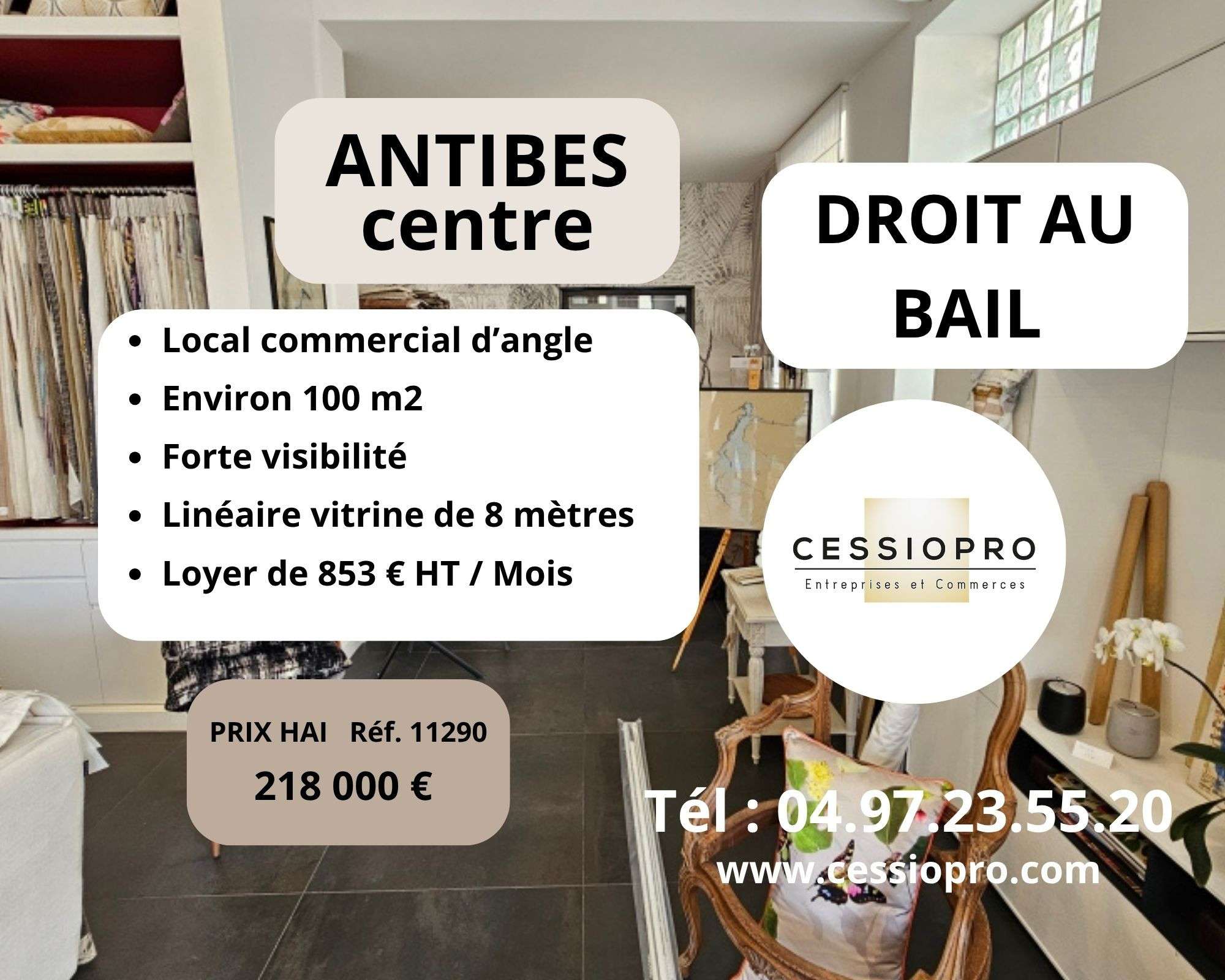 Local commercial d'angle 100m² à Antibes Centre