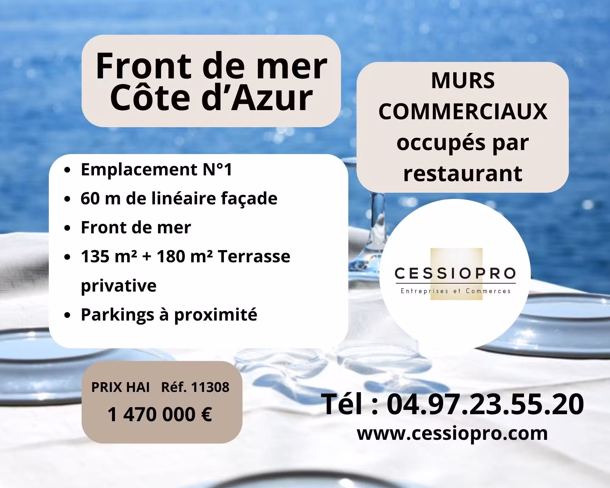 AV murs commerciaux occupés 135m² front de mer 06
