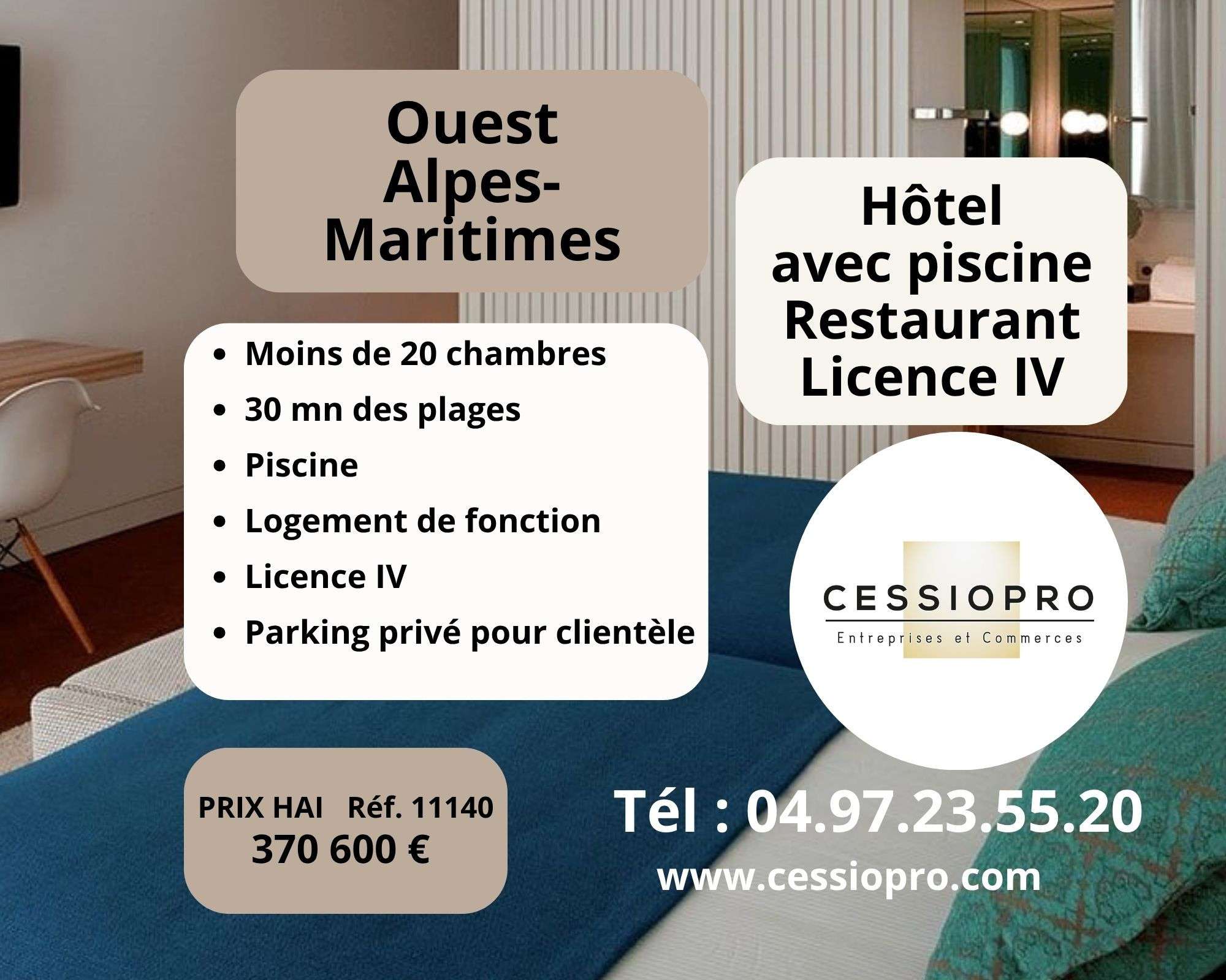 A vendre hôtel-restaurant avec piscine 30mn Cannes