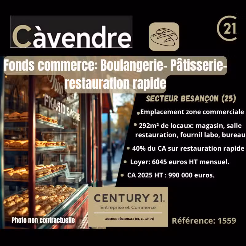 Vente boulangerie pâtisserie dans Grand Besançon