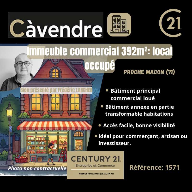 Vente local commercial de 392m² proximité Mâcon