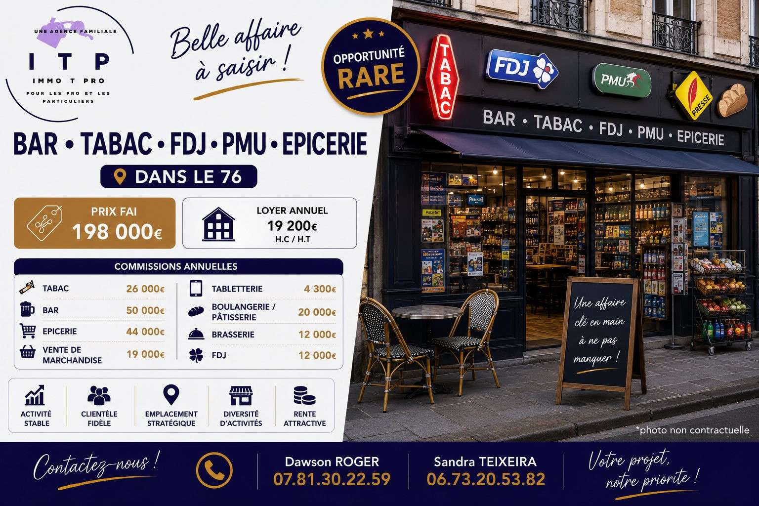 Vente beau bar tabac FDJ dans une belle ville 76