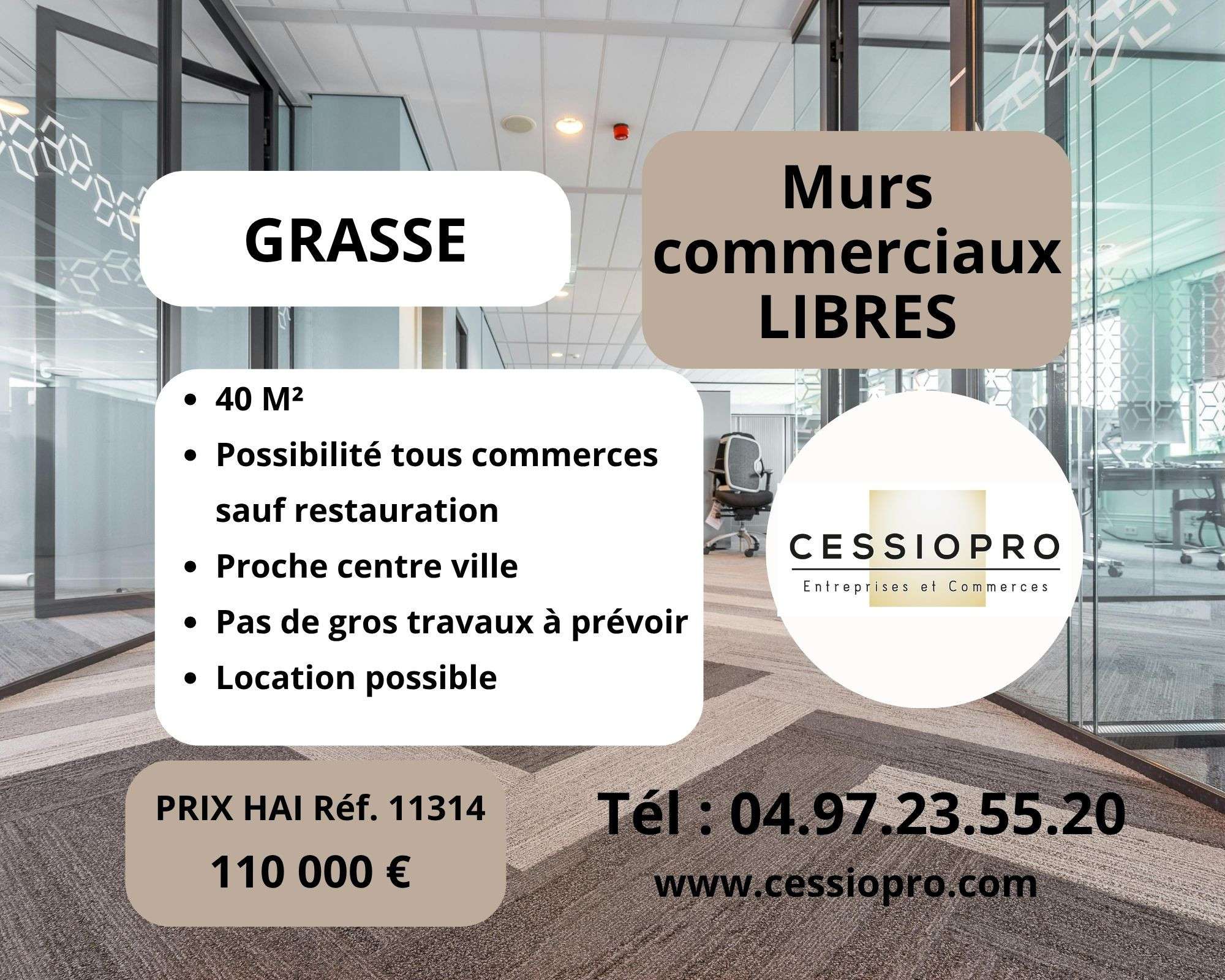 AV murs commerciaux 40m² axe majeur Grasse centre 