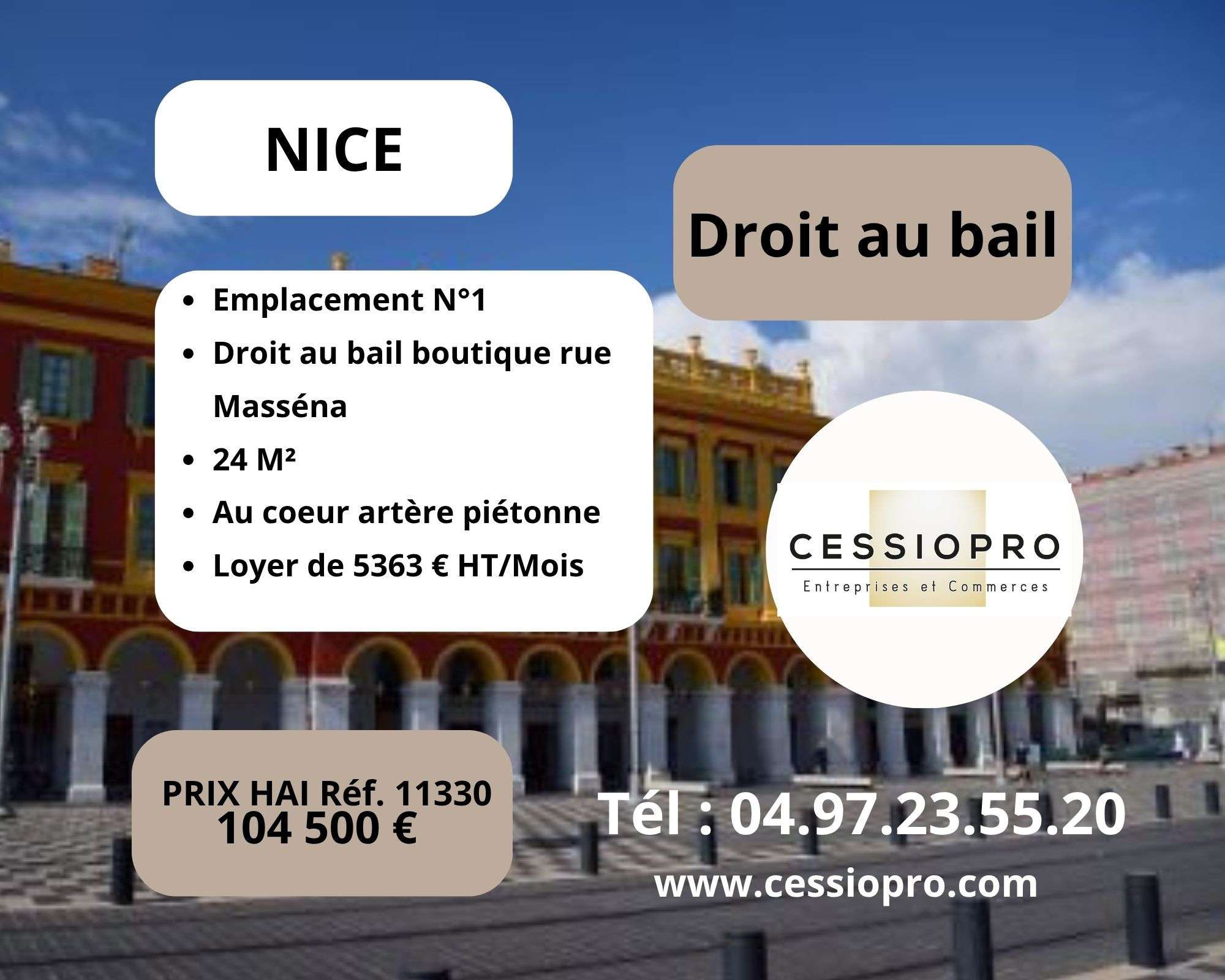 Droit au bail boutique 24m² emplacement N°1 à Nice