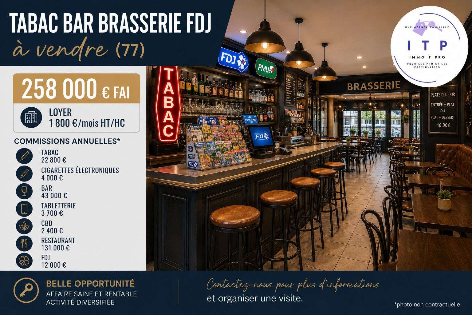 Vente beau bar tabac brasserie FDJ à Fontenailles