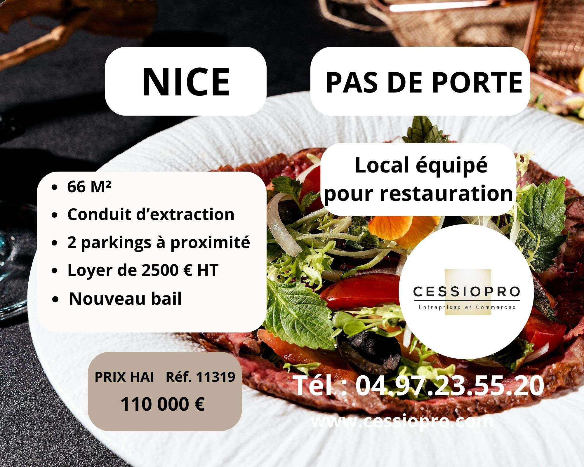 Cède DAB local équipé restauration de 66m² à Nice