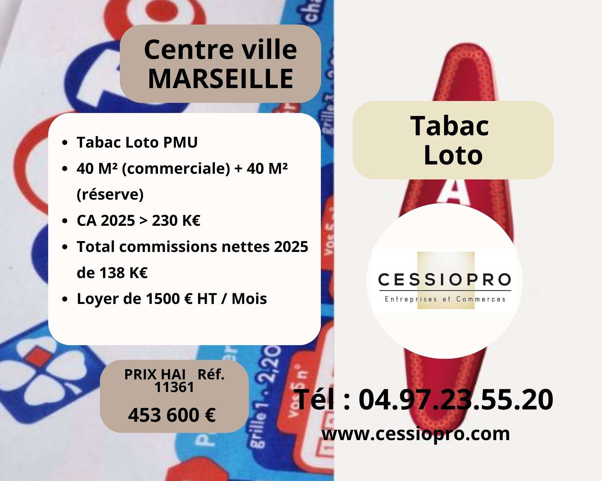 A vendre beau FDC tabac loto en centre Marseille