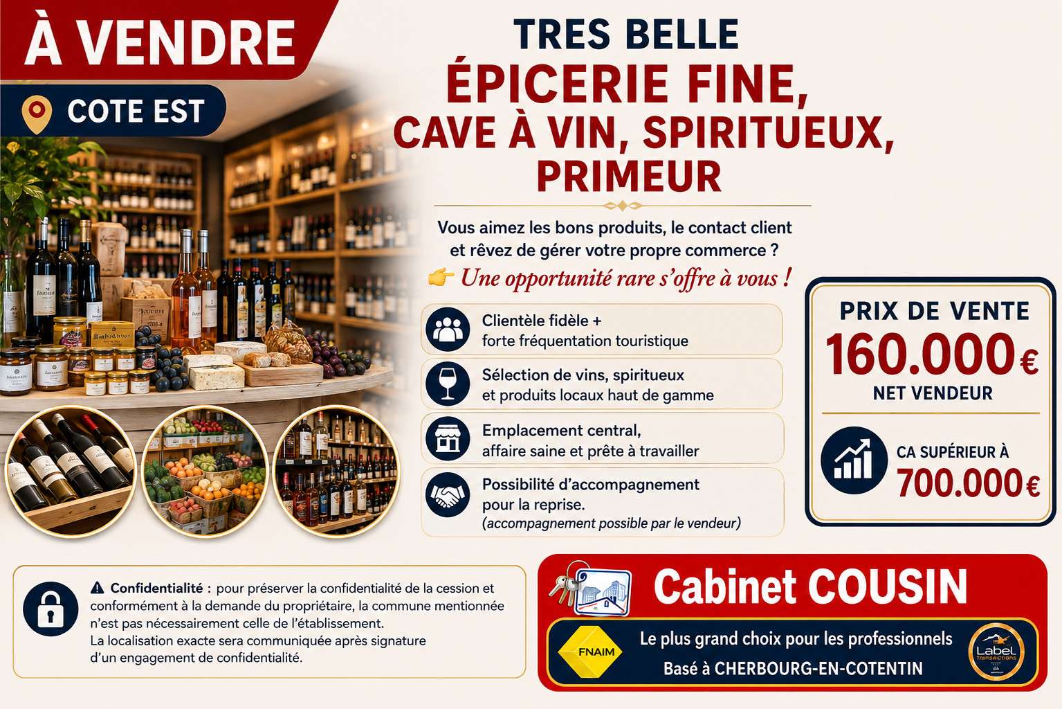 Vente épicerie fine et cave à vins sur Saint-Lô