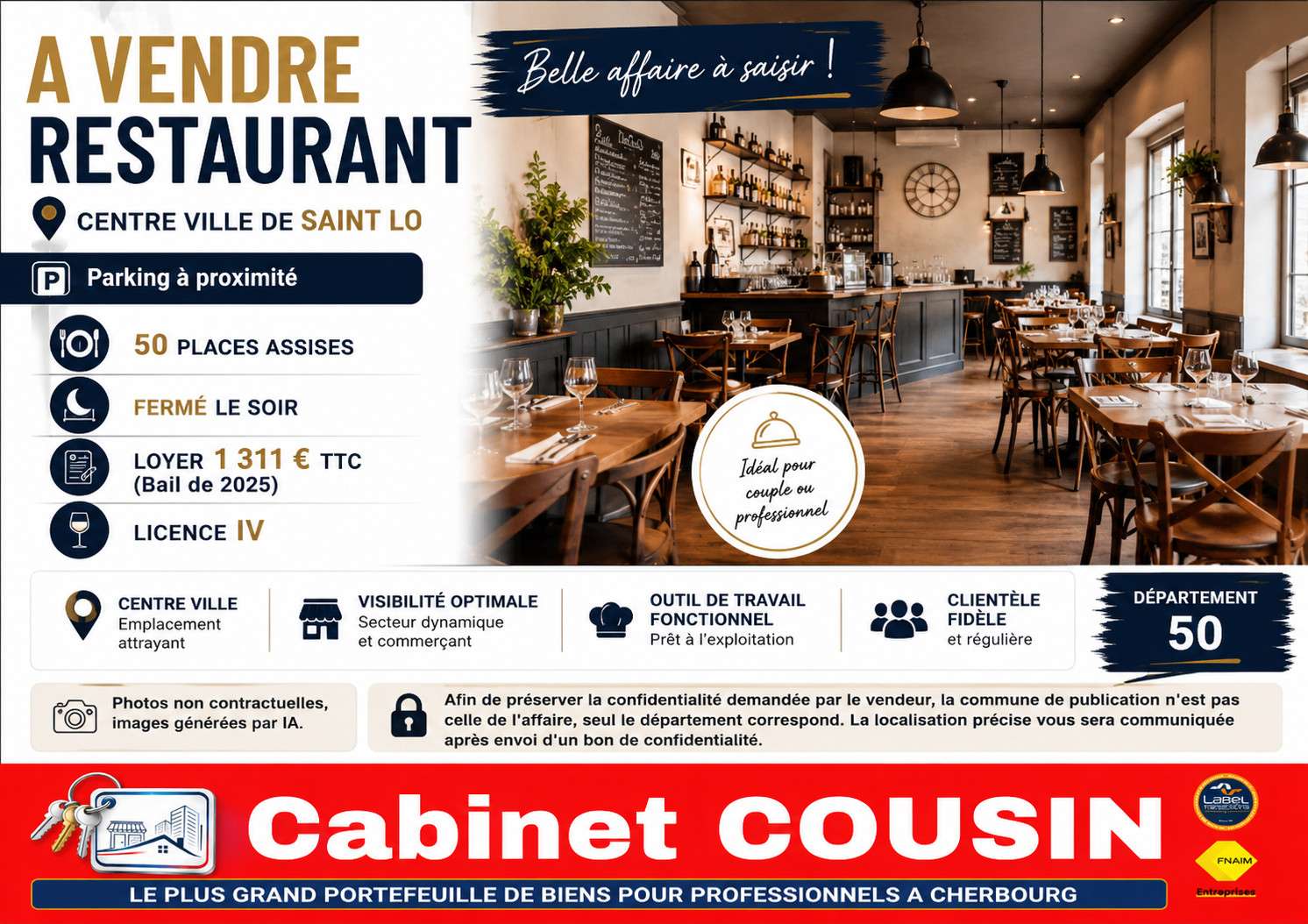 Vente restaurant dans le centre ville de Saint Lô