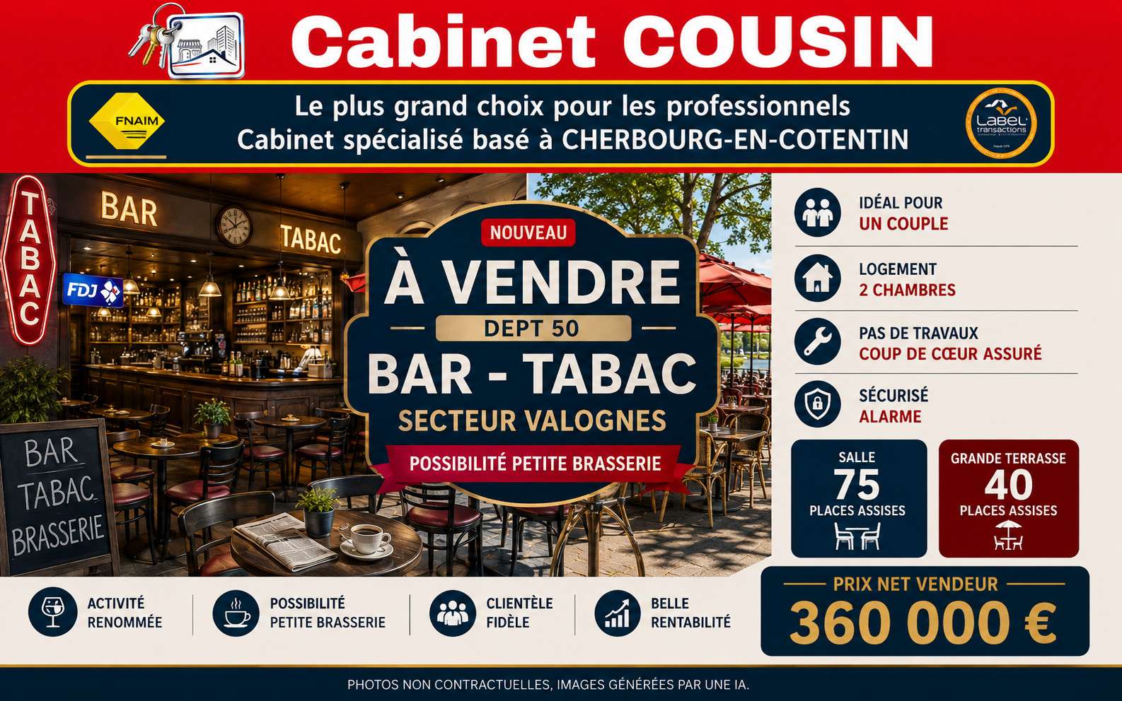 Vente bar tabac jeux brasserie secteur Valognes