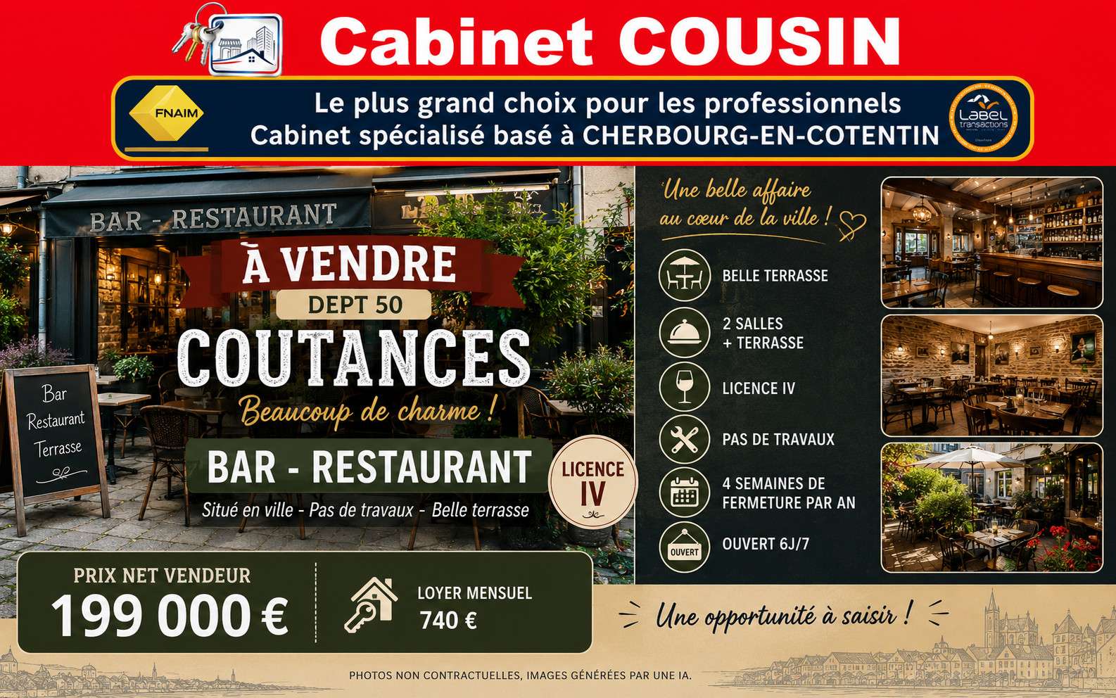Vente bar restaurant belle terrasse sur Coutances