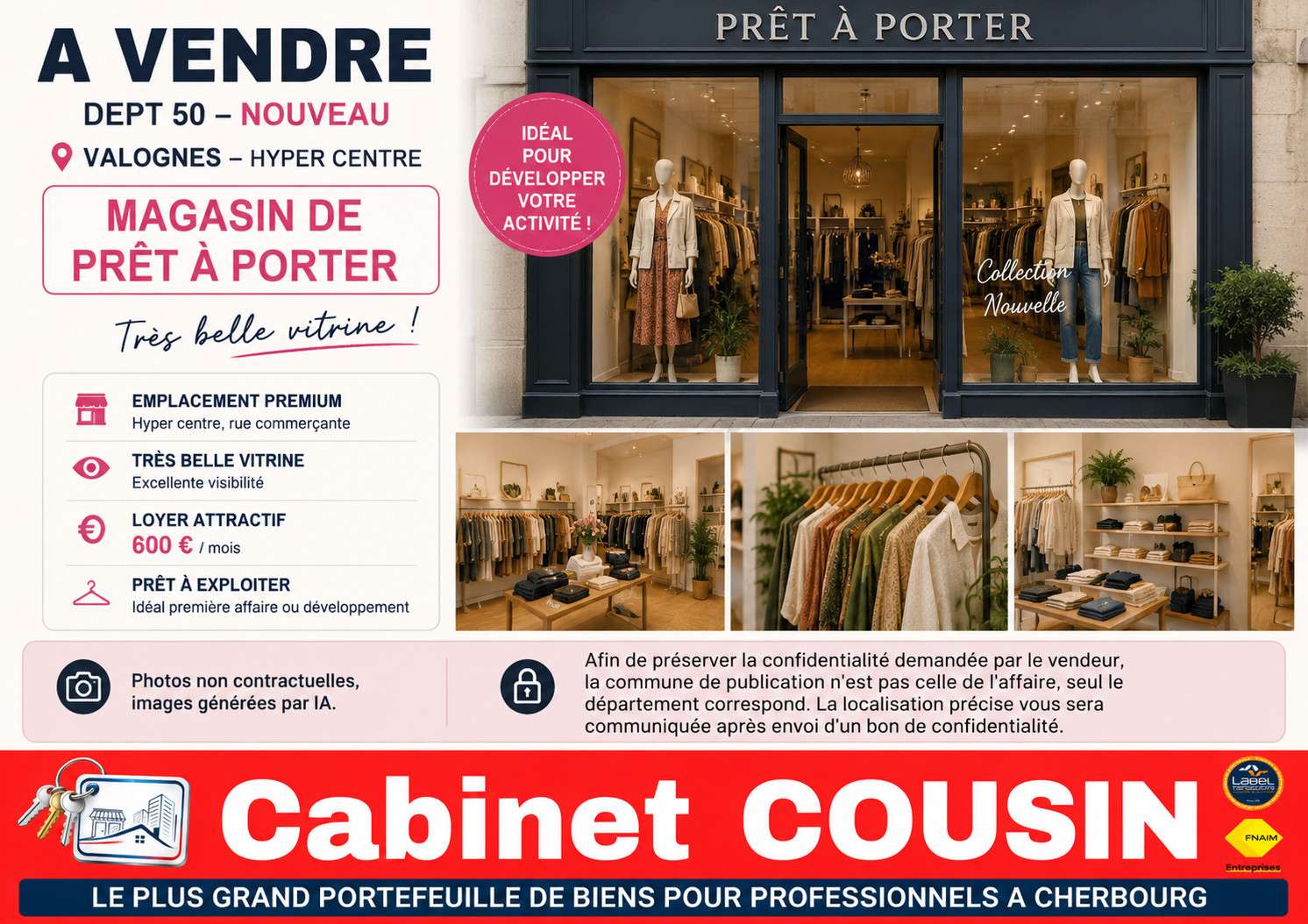 Vente beau magasin de vetement empl N°1 Valognes