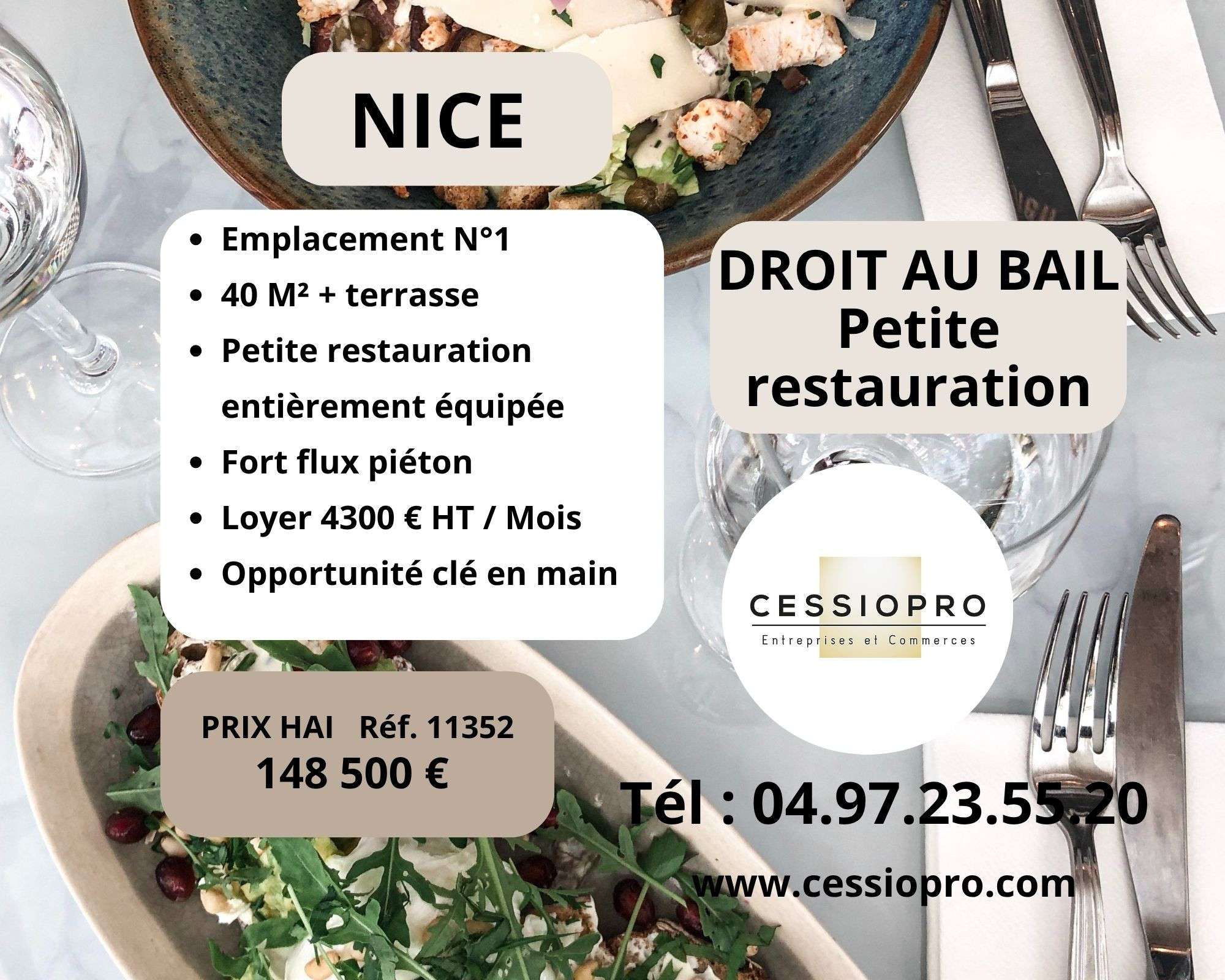 Droit au bail petite restauration à Nice piéton