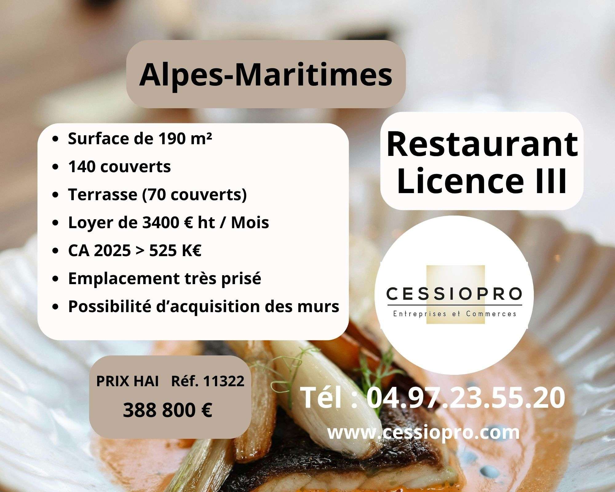 A vendre restaurant lic III Alpes Maritimes