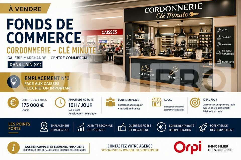 FDC cordonnerie clé à vendre galerie marchande Ain