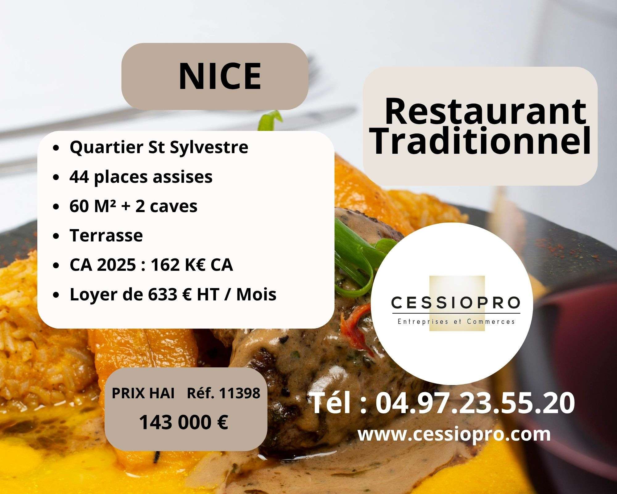 Vente charmant restaurant à Nice Saint-Sylvestre
